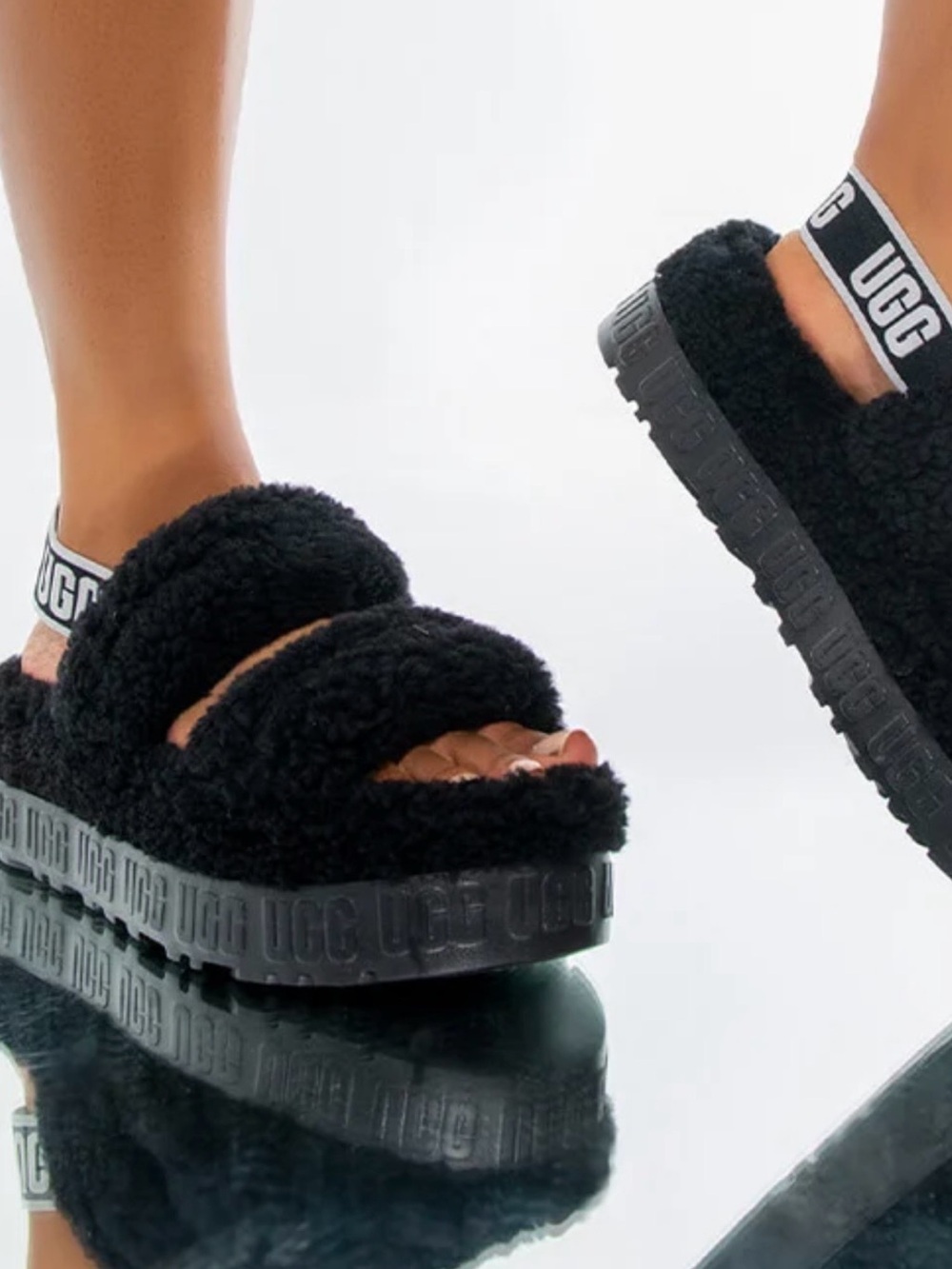 UGG Fluffita  Black Fluff Slingback Sandals size 9